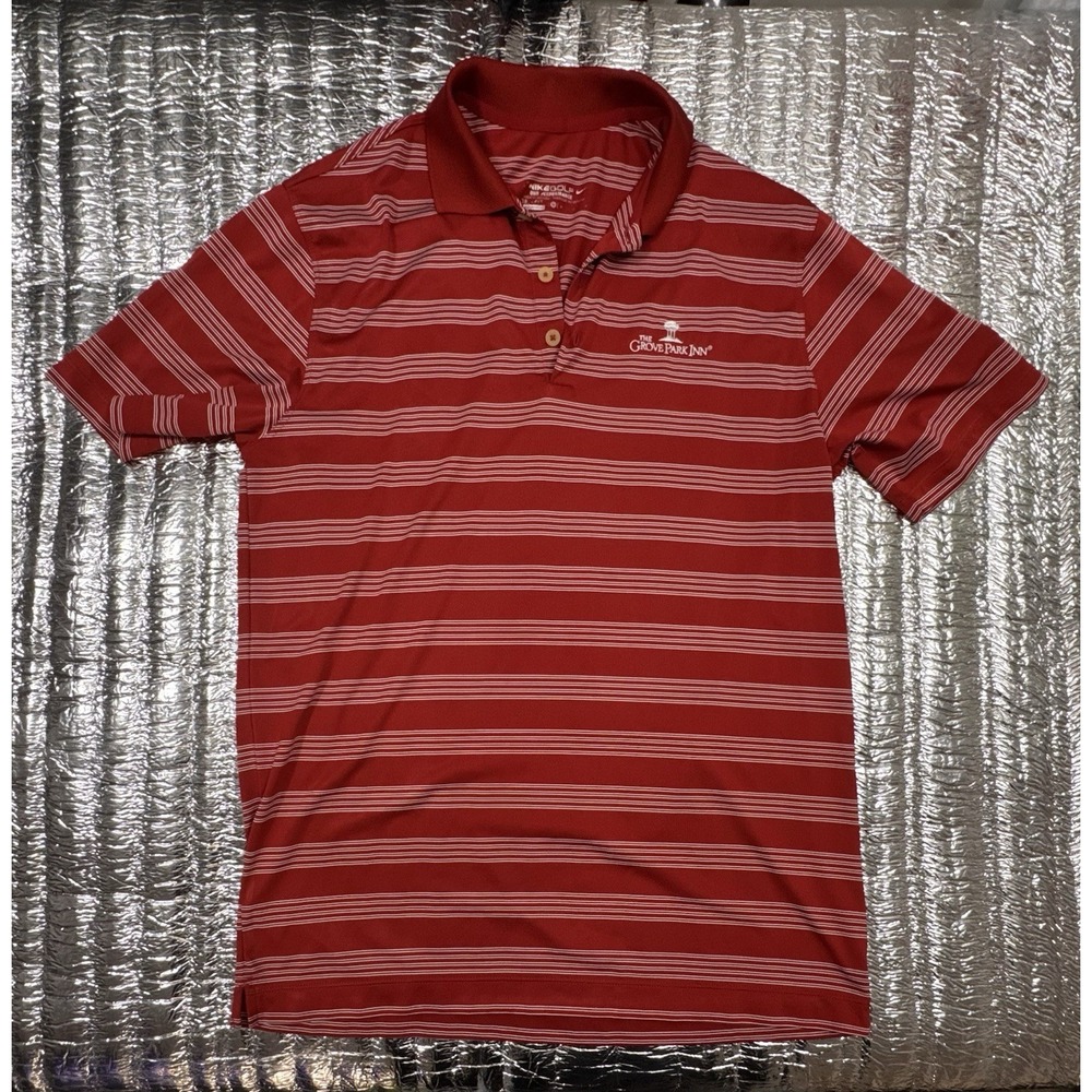 Nike Golf Dri-FIT Performance Polo Red White Striped The Grove Park Inn Men's M